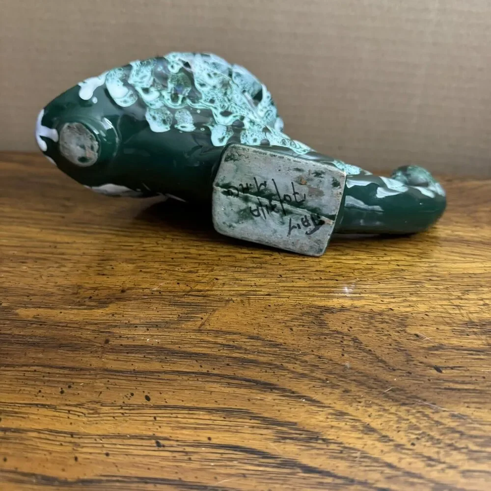 Italian M.N.Co Art Pottery Cornucopia Vase Planter MCM Glaze‎ Italy Vtg Green